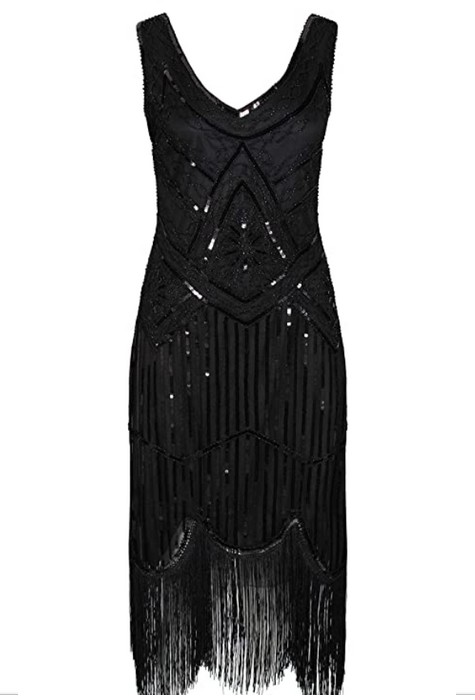 NET TOYS Déguisement Années 20 Charleston Robe Tenue Années Folles Robe  Charleston Dorée Robe Flapper Costume Charleston Robe A Franges L 46/48 :  : Mode