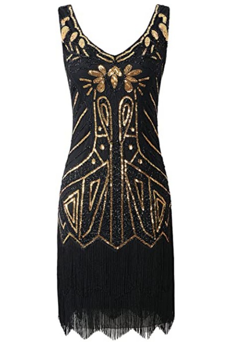 Robe Gatsby Femme Robe Flapper Charleston Pailletée avec Frange Années 20  Vintage Robe de Soirée Cocktail Col V Rétro sans Manche (FR/ES,  Alpha/Lettres, M, Taille Normale, Taille Normale, Noir) : : Mode