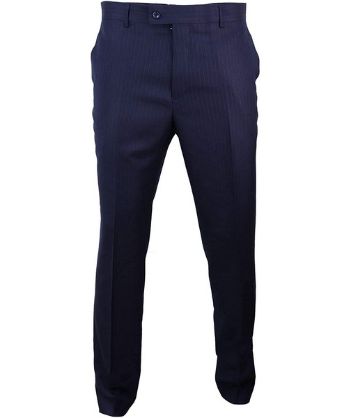 Costume bleu marine homme 3 pièces style Gatsby années 20 British Gentleman  ganster rayures fines coupe ajustée - Bleu marine / Veste 46EU - Pantalon