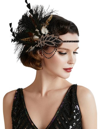 Headband Plume, Noir Bandeau Plume Accessoire Vintage Annee 20